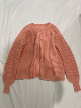 Women's Peach Knit Button-Up Sweater Cardigan